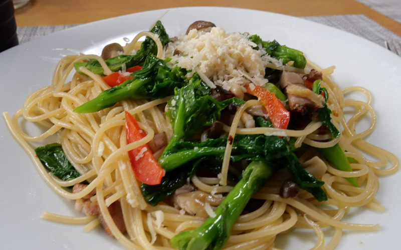 自分でつくる　菜の花のペペロンチーノ